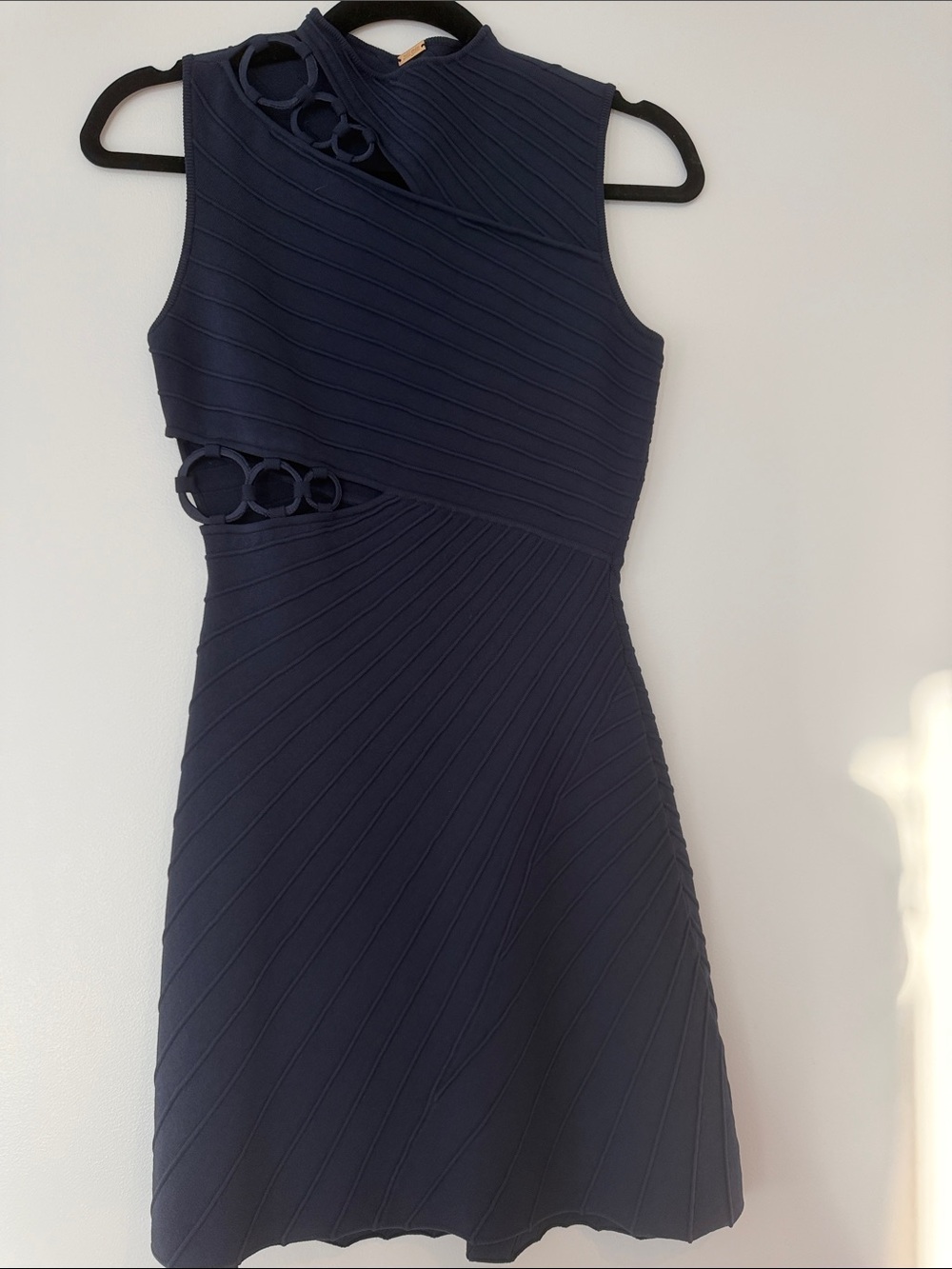 cult gaia Navy Textured Cutout A-Line Mini Dress